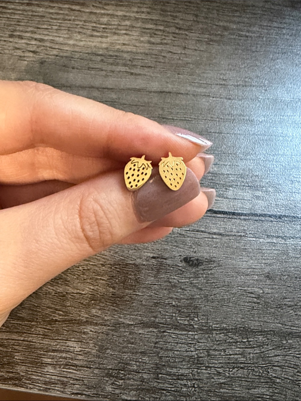 Gold Plated Stainless Steel Strawberry Stud Earrings